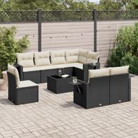 9-delige Loungeset met kussens poly rattan zwart - thumbnail