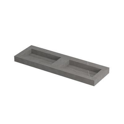 INK Pitch Wastafel Keramische Slab Bak Dubbel met Drain en Front en Side Skirts Zonder Kraangaten - 1400x450x90 mm - Armani Grey Mat