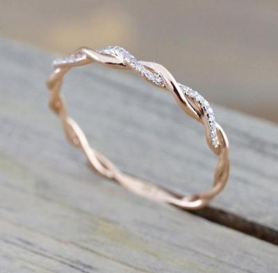 Vrouw klassieke Cubic Zirconia twist vorm ring kleur: Rose goud (6)