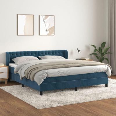 Boxspring met matras fluweel donkerblauw 180x200 cm
