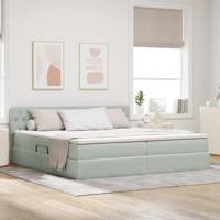 Bed met LED -striplichten Lichtgrijs 200 x 200 cm Fluweel - thumbnail