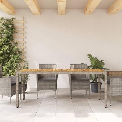 Tuintafel met acaciahouten blad 190x90x75 cm poly rattan grijs Tuintafel met acaciahouten blad 190x90x75 cm poly rattan grijs
