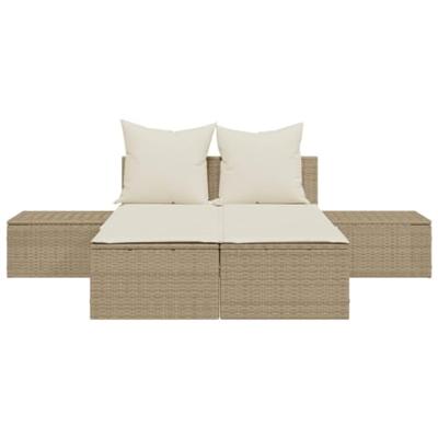 Ligbed 2-persoons met kussens poly rattan beige