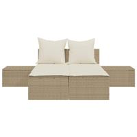 Ligbed 2-persoons met kussens poly rattan beige - thumbnail