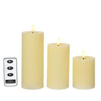 Lumineo ledkaars met afstandsbediening set van 3 creme - thumbnail