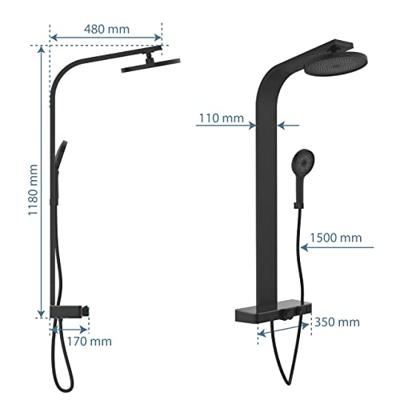 SAMOA RAIN douchesysteem met thermostatisch planchet, zwart mat wellness hoofddouche met antikalk nozzles, Ø ca. 26 cm handdouche, 3 functies met antikalk nozzles, Ø 13 cm handdouche met push-b - thumbnail