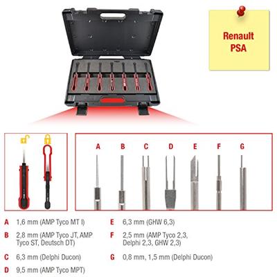 KS Tools 154.0160 Set ontgrendelingsgereedschap, 7-delig, voor Renault/PSA-stekkercontacten