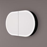 HIPP Design spiegelkast Ovaal Recht - Mat Zwart 120 x 70 x 13 cm met LED Baan Rondom Spiegelverwarming Geaard Stopcontact Verstelbare Glazen Planchetten - thumbnail