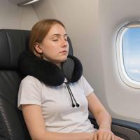 VidaXL Reiskussen voor de nek met kussen zwart 27 x 26 x 14 cm fluweel - thumbnail