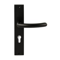 Hardbrass Deurkruk Helsinki op rechthoekig langschild profielcilindergat 72mm - zwart - thumbnail