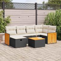 7-delige Loungeset met kussens poly rattan zwart - thumbnail