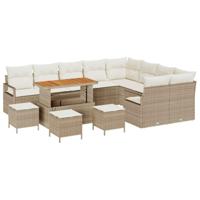 Tuinbankenset met kussen 13 pcs Beige poly rattan - thumbnail