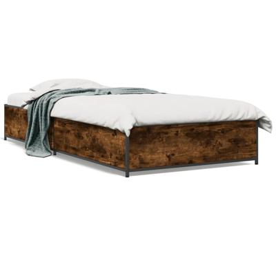 Bedframe bewerkt hout metaal gerookt eikenkleurig 120x200 cm - thumbnail