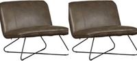 Set van 2 Grijze leren industriële fauteuils zonder armleuning Smile - Granada leer Ash (grijs leer) - thumbnail