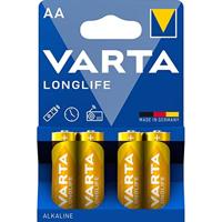 Varta Longlife Alkalinebatterijen (LR6, AA), geel, 4 stuks - thumbnail