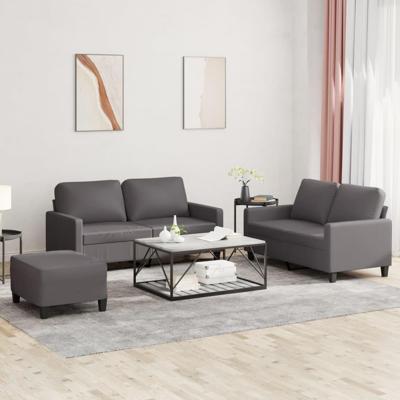 3-delige Loungeset met kussens kunstleer grijs - thumbnail