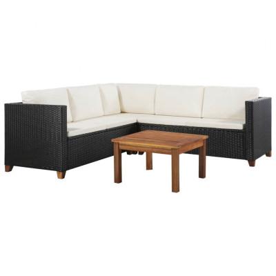 4-delige Loungeset met kussens poly rattan zwart
