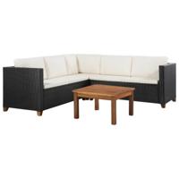 4-delige Loungeset met kussens poly rattan zwart - thumbnail