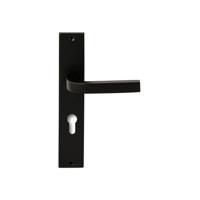 Hardbrass Deurkruk Osaka op rechthoekig langschild profielcilindergat 72mm - zwart - thumbnail