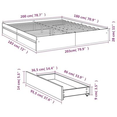 Bedframe met lades bewerkt hout grijs sonoma eiken 180x200 cm