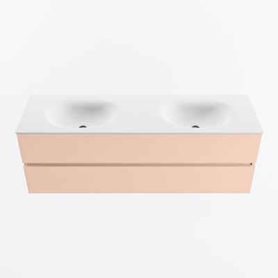 MONDIAZ VICA 150cm badmeubel onderkast Rosee 2 lades. Wastafel MOON dubbel 2 kraangaten, kleur Talc.