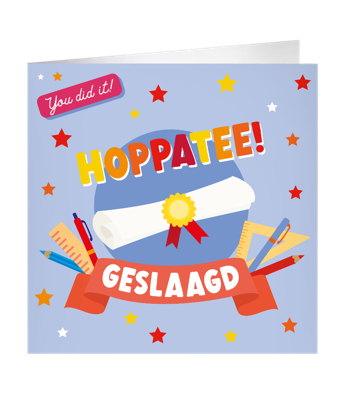 XL Wenskaart Hoppatee Geslaagd Lila