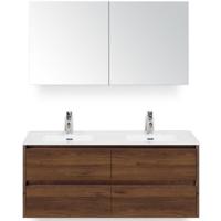 Dante Badmeubelset 120 cm - 4 Laden Walnoot - Keramische Wastafel Wit Cover met Spiegelkast - thumbnail