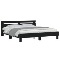 Bedframe met hoofdbord bewerkt hout zwart 180x200 cm - thumbnail