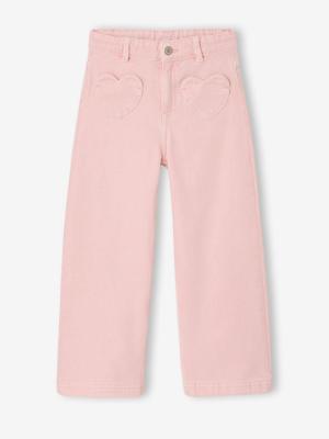Wijde broek voor meisjes met hartvormige zakken roze (poederkleur)