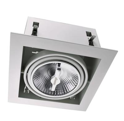 Inbouw spot vierkant wit met AR111 LED dim to warm lamp 2000K tot 2900K draaibaar en kantelbaar,