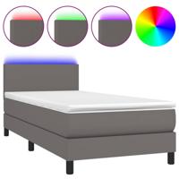 Boxspring met matras en LED kunstleer grijs 80x200 cm - thumbnail