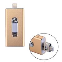 RQW-02 3 in 1 USB 2.0 & 8 Pin & Micro USB 16GB Flash Drive for iPhone & iPad & iPod & Most Android Smartphones & PC Computer(Gold) - thumbnail