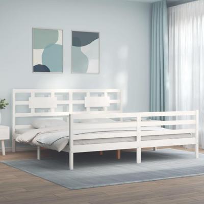 Bedframe met hoofdbord massief hout wit