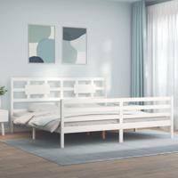 Bedframe met hoofdbord massief hout wit - thumbnail