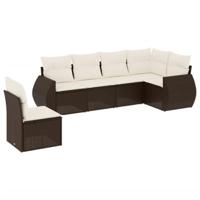 6-delige Loungeset met kussens poly rattan bruin - thumbnail