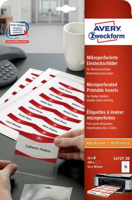 Avery-Zweckform L4727-20 Insteekplaatje naamplaatje 90 mm x 54 mm Wit