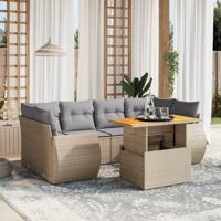 7-delige Loungeset met kussens poly rattan beige - thumbnail