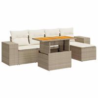 6-delige Loungeset met kussens poly rattan beige - thumbnail