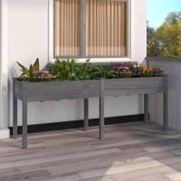 VidaXL Plantenbak met voering 203x53x76 cm massief vurenhout grijs - thumbnail