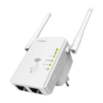 STRONG REPEATER300V2 WLAN-repeater 300 V2, bedrijfsmodi: universele repeater/access point/router, 300 Mbit/s bij 2,4 GHz, 2 LAN-poorten, wifi-versterker - wit,