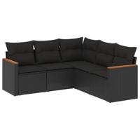 6-delige Loungeset met kussens poly rattan zwart - thumbnail