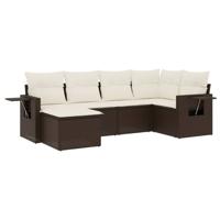 6-delige Loungeset met kussens poly rattan bruin - thumbnail