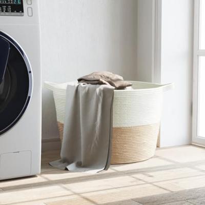 VidaXL Wasmand ø 60x36 cm katoen beige en wit
