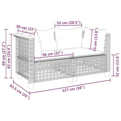 Tuinhoekbanken 2 st met kussens poly rattan grijs - thumbnail