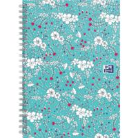 Oxford Floral hardcover spiraalschrift, ft B5, 60 vel, geruit 5 mm, turkoois - thumbnail
