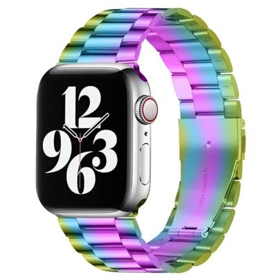 By Qubix - Stalen schakelband - Multicolor - Compatible met Apple watch 44mm / 45mm / 46mm / 49mm - Compatible Apple watch bandjes