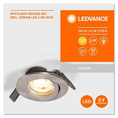 LEDVANCE RECESS DOWNLIGHT TWISTLOCK GU10 LED-inbouwlamp voor badkamer LED GU10 4.5 W IP20 Nikkel LEDVANCE RECESS DOWNLIGHT TWISTLOCK GU10 LED-inbouwlamp voor badkamer LED GU10 4.5 W IP20 Nikkel