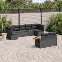 9-delige Loungeset met kussens poly rattan zwart - thumbnail