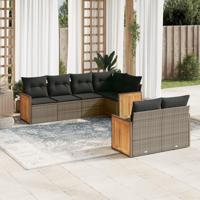 7-delige Loungeset met kussens poly rattan grijs - thumbnail