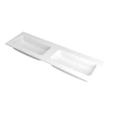 INK Faktor Wastafel Polystone Dubbel met 2 Kraangaten - 1600x450x15 mm - Mat Wit
